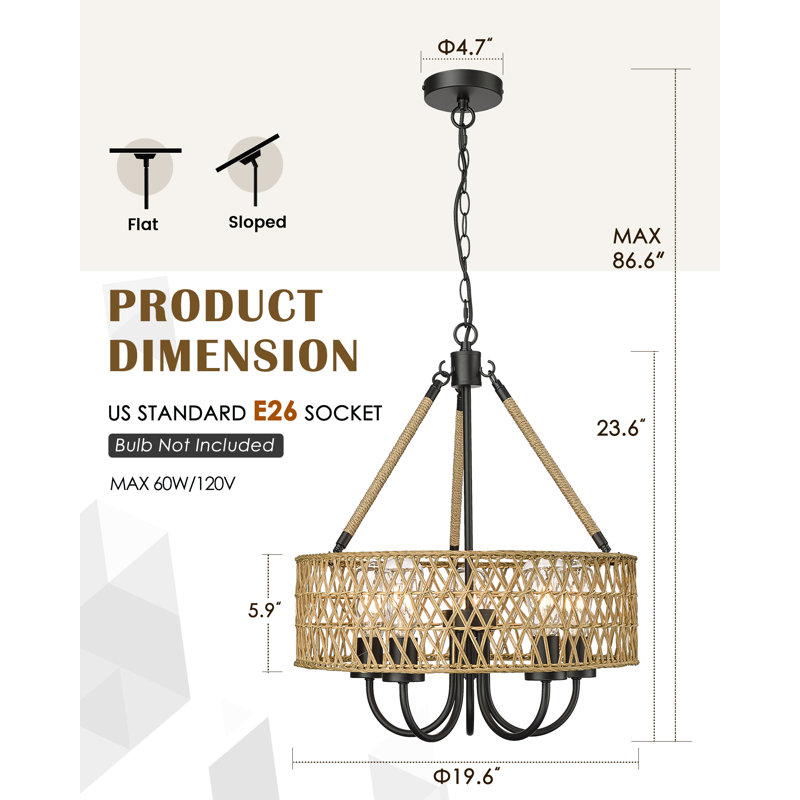 Luminaire suspendu 5 lumières Armel