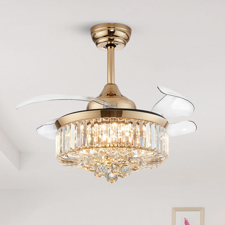 Houstyn Dimmable Crystal Ceiling Fan with LED Lights and Remote Control