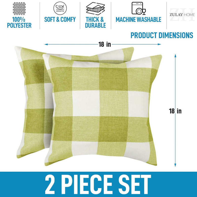 Zulay Pack Of 2 Buffalo Plaid Throw Pillow Covers - Farmhouse Porch Pillows Outdoor & Indoor Covers 18x18 Inches