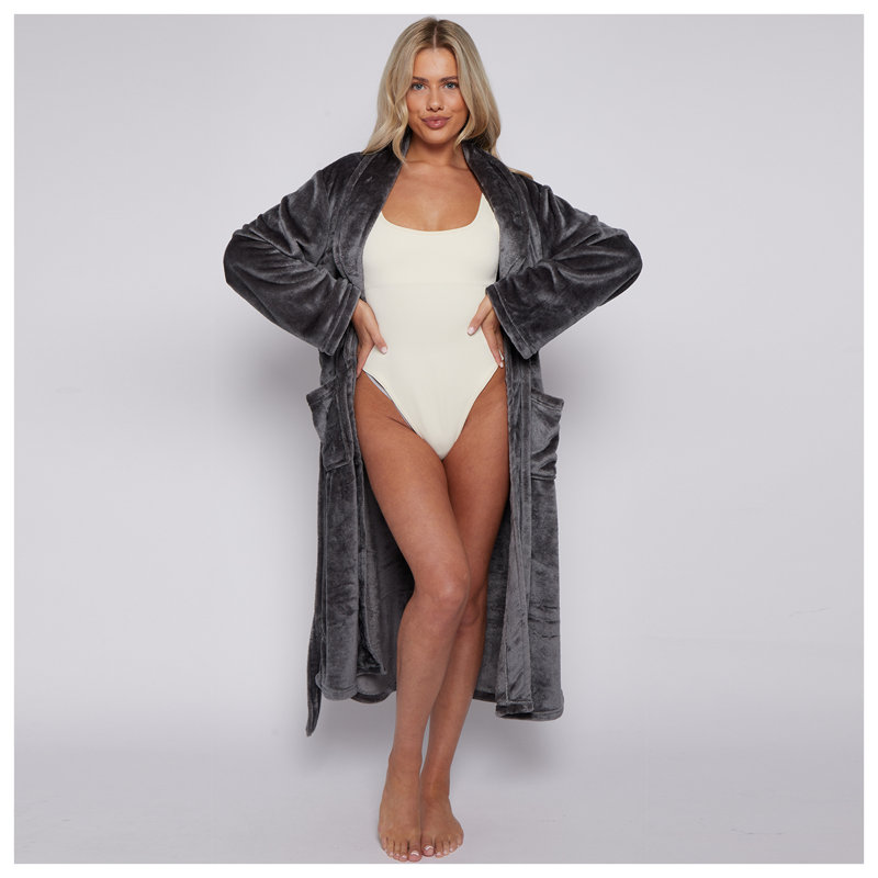 Gender Neutral Mid-Calf Bathrobe with Pockets, Black