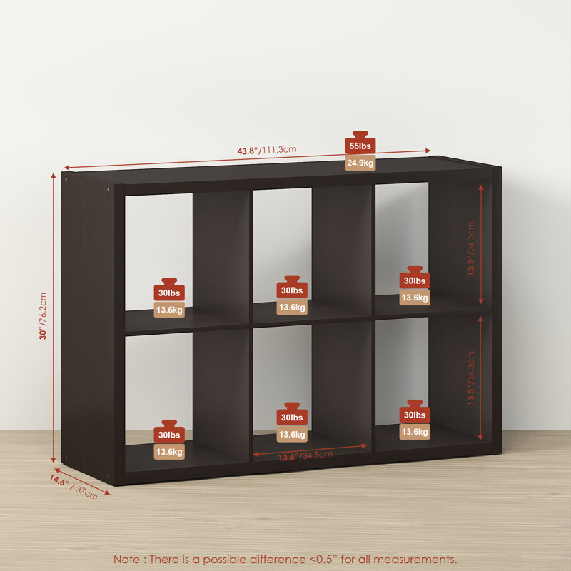 6-Cube Bookcase, Thick Frame, Black Dark Oak, Dark Oak, (6 Shelves) 43.78" H x 30" W x 14.57" D