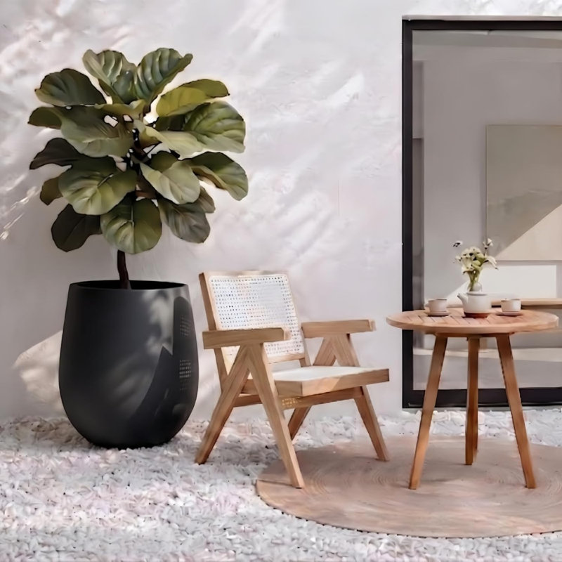 Indoor/Outdoor Large Corso Fiberstone Planter - Tricorn Black 21"H (Opening 15"), 21" H x 19" W x 19" D, Black