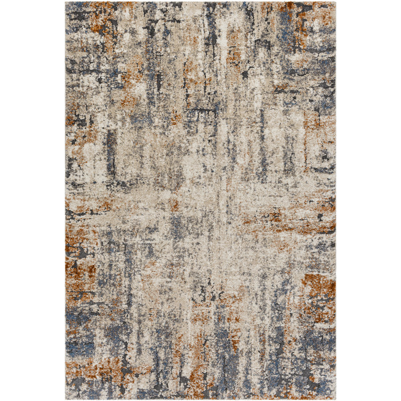 Tapis bleu / beige / gris en polypropylène tissé à la machine Dunigan, Rectangle 2 pi x 3 pi