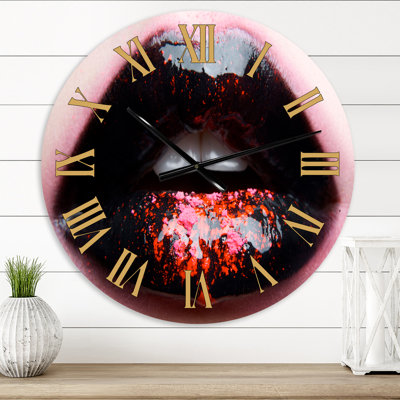Plump Woman Lips With Black and Pink - Modern wall clock