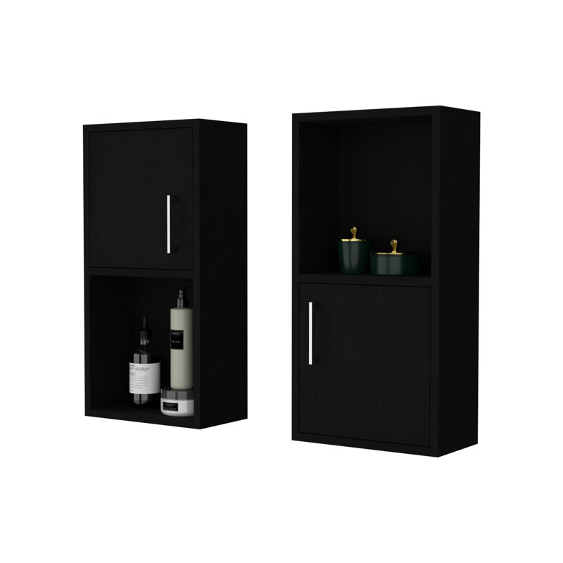Armoire à pharmacie noire 2 tablettes avec tablette ouverte, Noir
