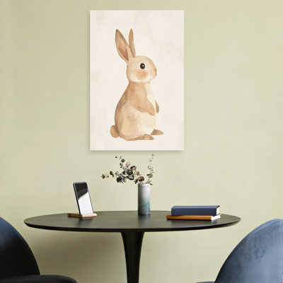 Sweet Watercolor Rabbit Minimalist Contemporary Rabbit Forest Wall Art Print by Mathieu - Wrapped Canvas Print
