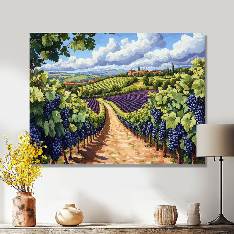 Vineyard In California Summer I - Vineyard, impression murale sur métal, H 16 po x l 32 po