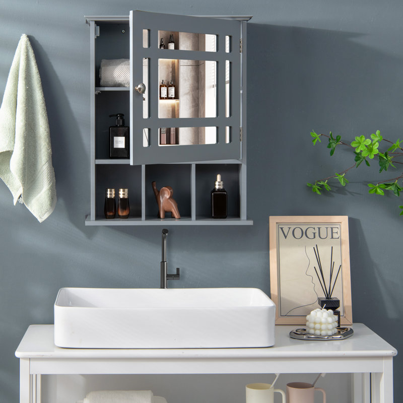 Beore Wall Mounted Mirrored Bathroom Cabinet, Gray