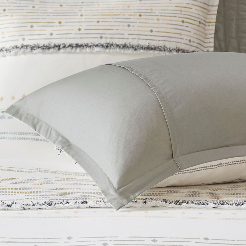 Édredon en coton à imprimé, avec des pampilles classiques et à rayures pour un attrait moderne, Queen Comforter + 2 Shams