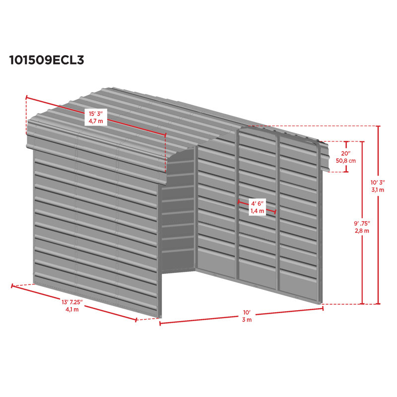 Steel Carport With 3 Wall Kits, 10X15X09, Gray