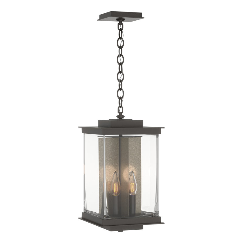 Lanterne suspendue d'extérieur 18 po H 4 po Kingston, Or doux translucide, Bronze huilé bord de mer