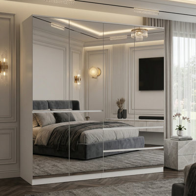 70.9'' H 4-Door Mirrored Armoire with Drawers, Shelves and Clothing Rods