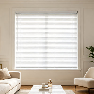 36" W x 60" H Cordless Vinyl Mini Blinds, White Privacy Window Shades for Bedroom Living Room Office