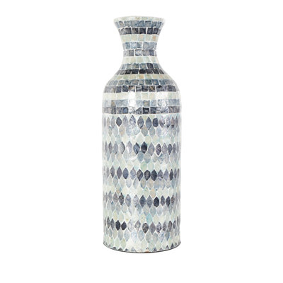 Capiz Shell Handmade Mosaic Blue Decorative Vase With White Interior