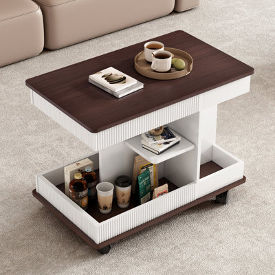 Adjustable Lift-Top End Table with Wheels,360°Rotating Top and Storage Space for Living Room, Small Space