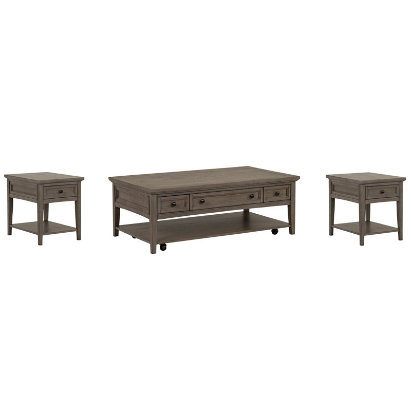 Rectangular Caster Cocktail Table With 2 End Table, 3 Pieces: Coffee Table, 2 End Tables