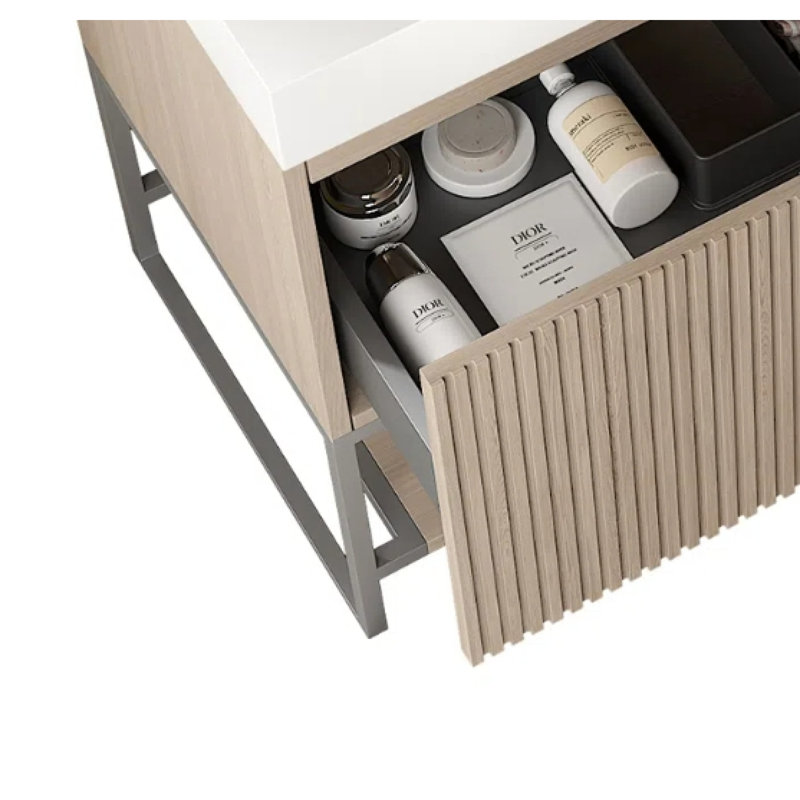 Base de meuble-lavabo autoportant en chêne brun clair de 30 pouces