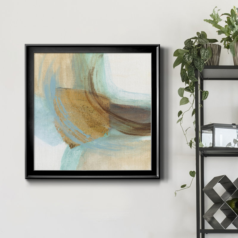 Blue Rythme I - Peinture sur toile encadrée, H 34,5 po x l 34,5 po x P 1,5 po, Cadre noir