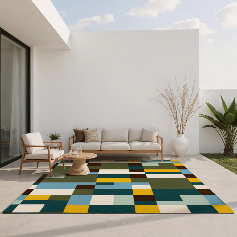 Tapis intérieur et extérieur Earthly Grids, Rectangle 4' x 6'