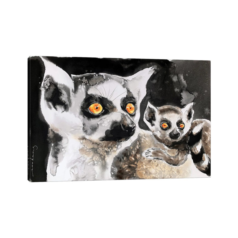 Lemur And Pup - Wrapped Canvas Painting, 66.04 cm H x 45.72 cm W x 3.175 cm D