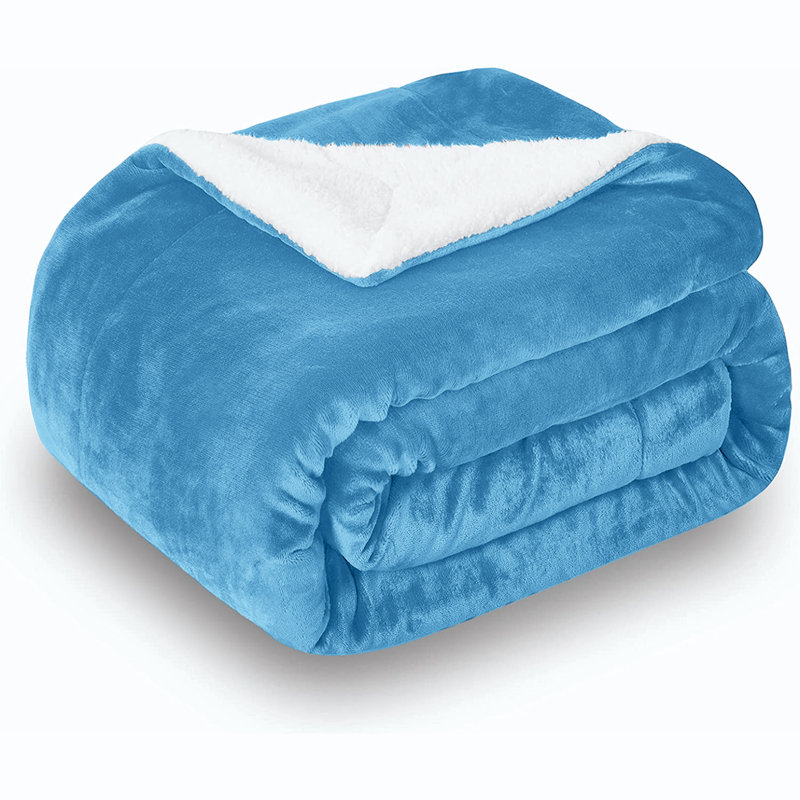 Hanae Sherpa Fleece Thick Blanket Bed Throws, Sky Blue