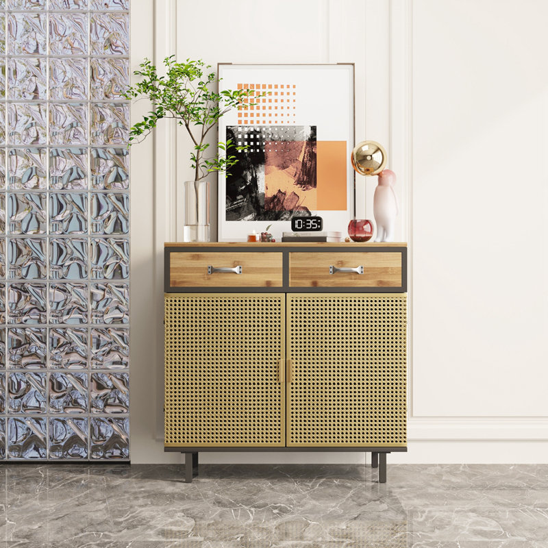 Armoire de rangement en faux bois à 2 tiroirs Eastbrook, Doré