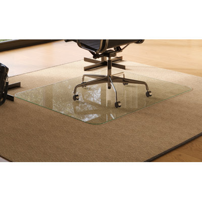 Tempered Glass Chair Mat for Hardwood Floor or Carpet with Tab Extension - ShockShield Bumper System - Ultra-Clear with Standard Edge