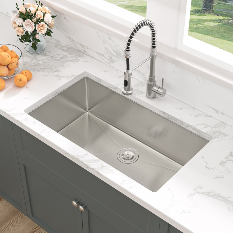 33" L X 19" W Undermount Kitchen Sink Single Bowl SUS304 Stainless Steel Kitchen Sink with Drain Assembly