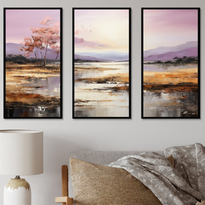Mauve et or, lac et montagne I - art mural lac