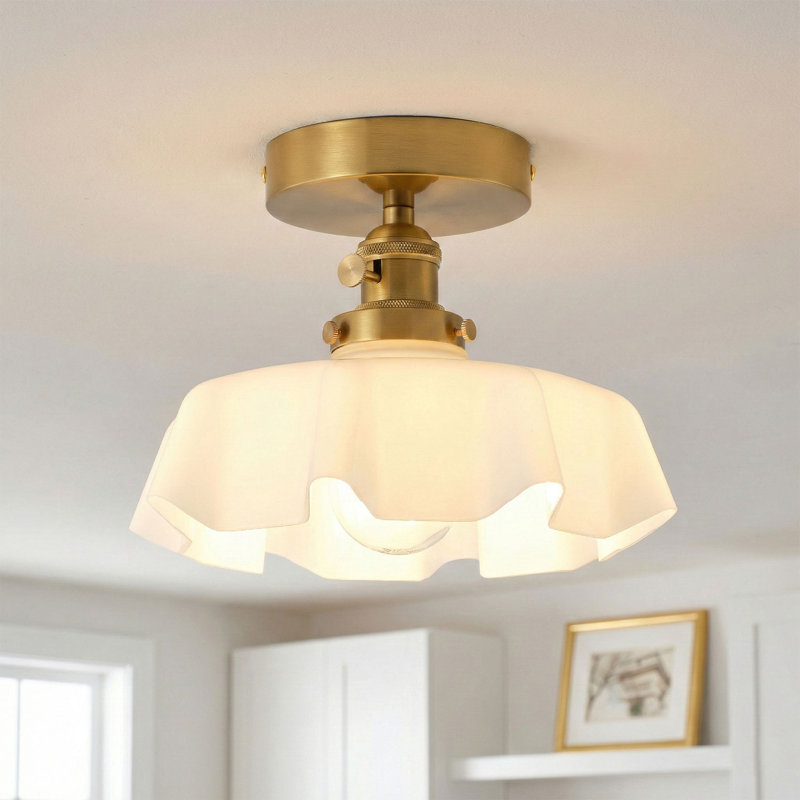 1-lamp White Jade Glass Flower shaped Adjustable Flush mount light