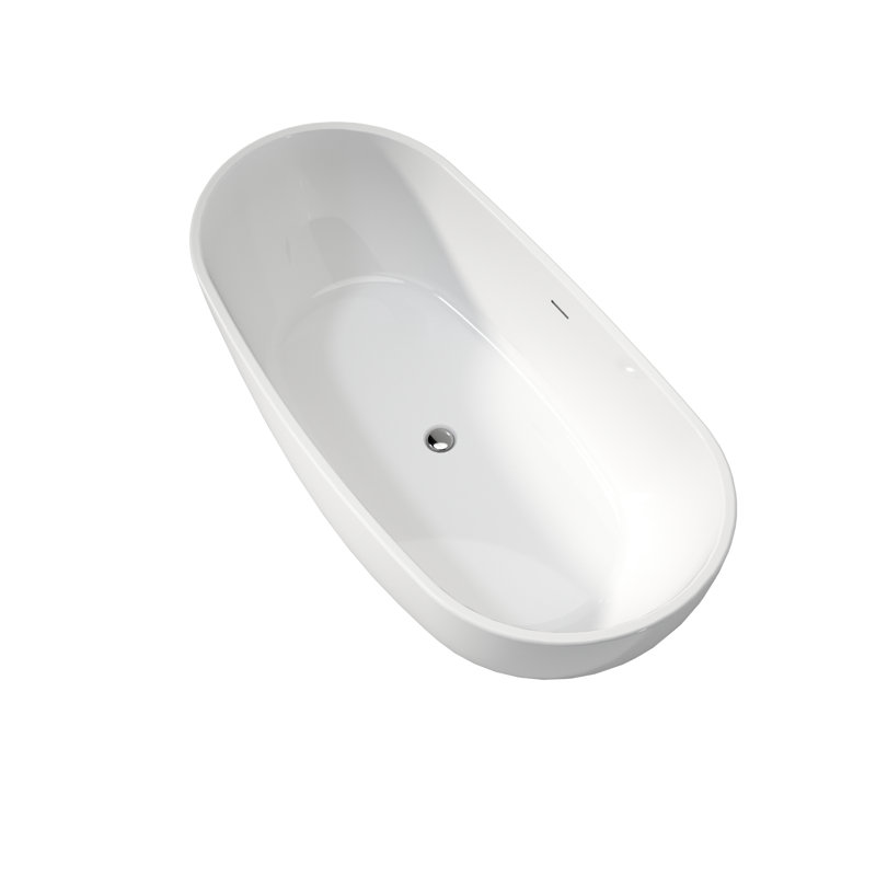65" Acrylic Bathtub, White, Modern Design, Comfortable, Deep Soaking Standing, Stain-, Easy Maintenance