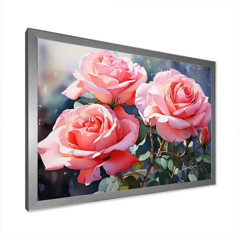 Minimalisme, roses roses, rêve I sur toile, H 34 po x l 44 po x P 1,5 po, Cadre simple argenté