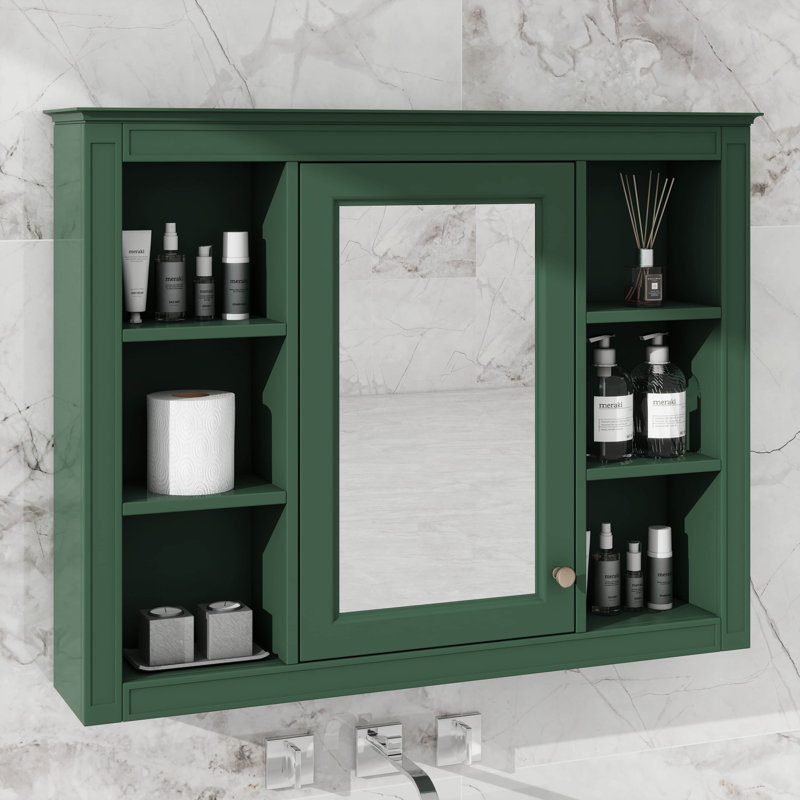 Armoire à pharmacie murale 35 po x 27,5 po avec miroir et 6 tablettes ouvertes, Vert