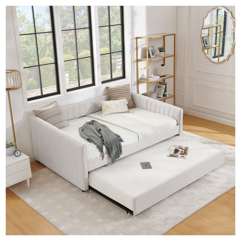 Pièces de remplacement en tissu d'ameublement pour lit de jour à rayures verticales beige, composants de housse