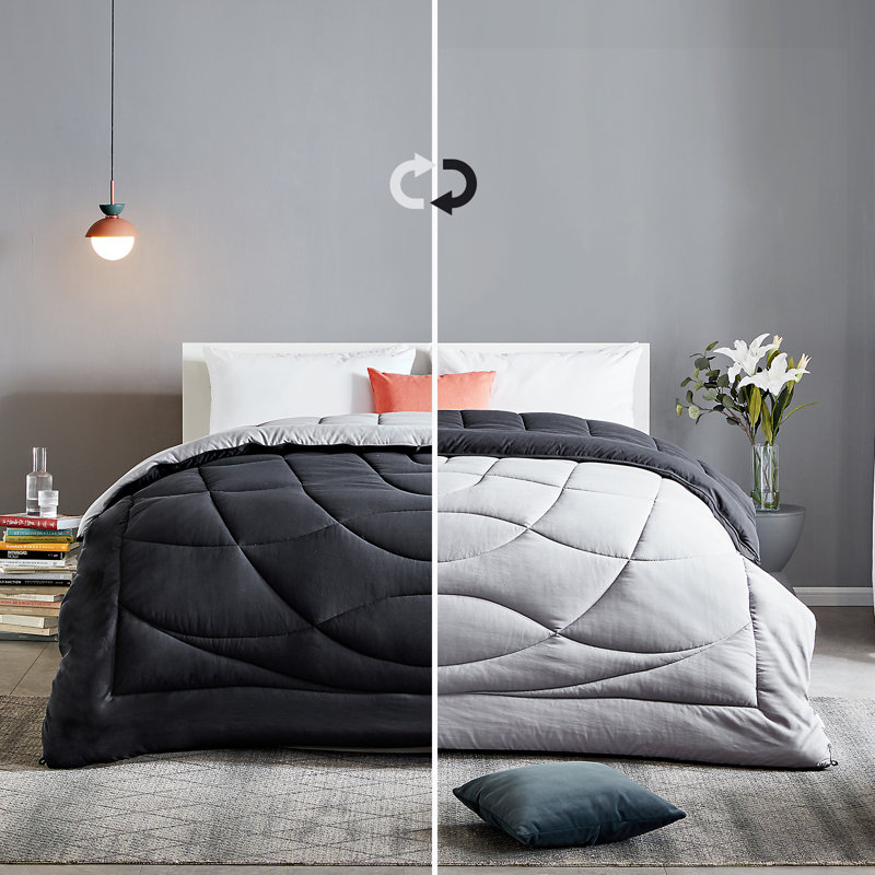 Full Black and Gray Reversible Microfiber Comforter