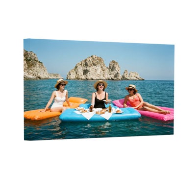 Fashion Three Women Floating On Inflatable Rafts