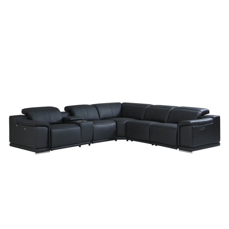 Crasia 123 '' Wide Genuine Top Grain Italian Leather Symmetrical Modular Seating Component, Black Genuine Leather