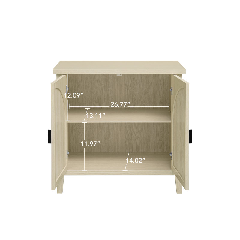 2-Door Rattan Door Shoe Storage Cabinet With 2 Compartments,Adjustable Shelf,Metal Semi-Circle Handle