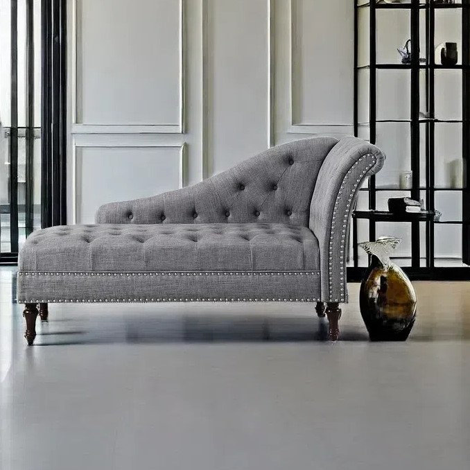 Chaise longue élégante de qualité décontractée, Orienté à droite, Gris foncé, Brun-roux