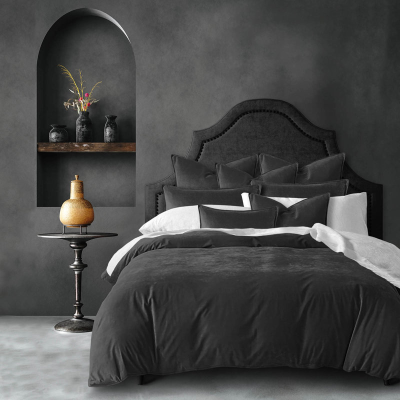 Cascade Velvet Solid Colour Duvet Cover Set 8 Piece, Gray, Twin Duvet Cover + 7 Additional Pieces
