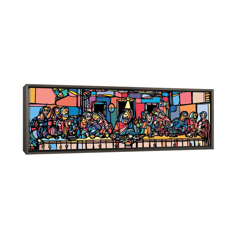 La Cène par Ninhol - impression panoramique, H 12 po x l 36 po x 1,5 po, Cadre rustique foncé