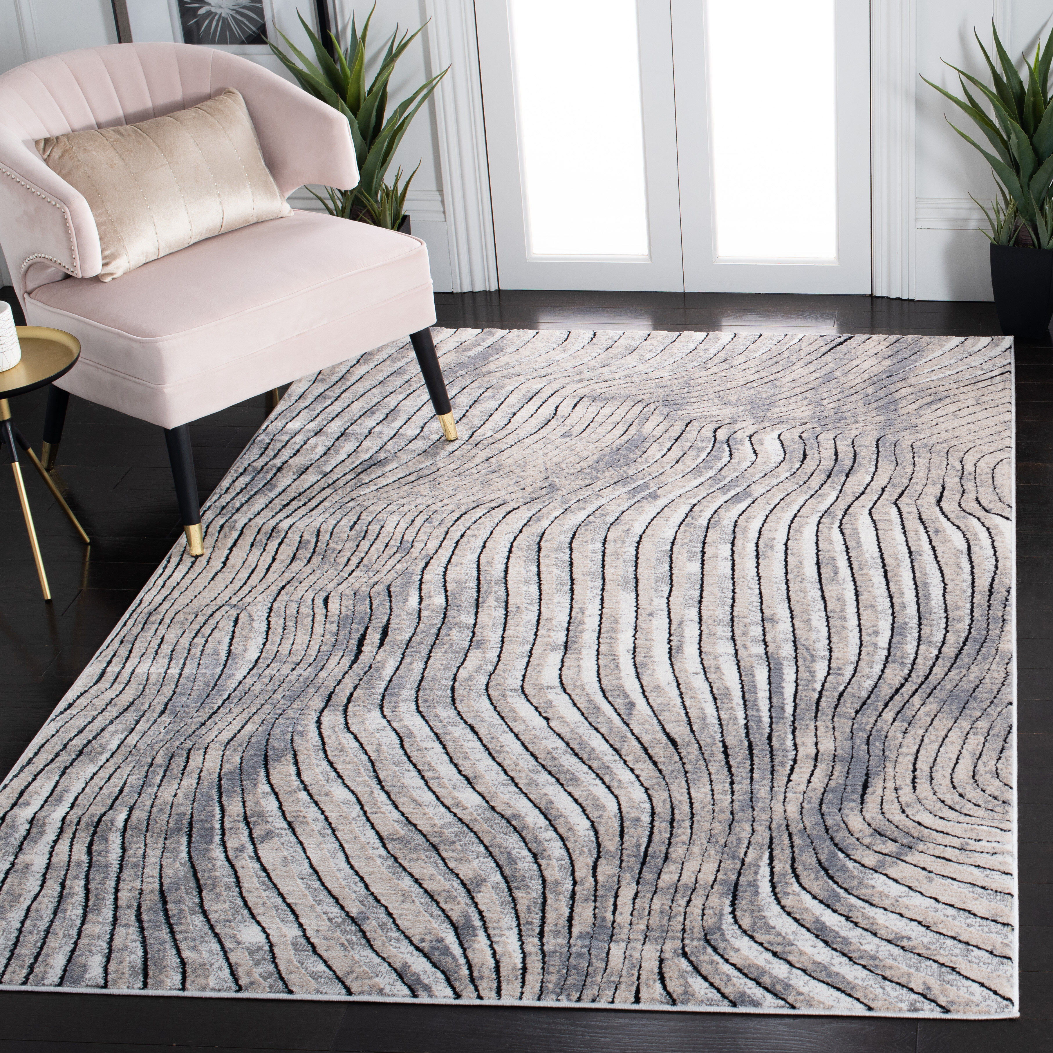 Ahnalise Ivory Black Gray Area Rug