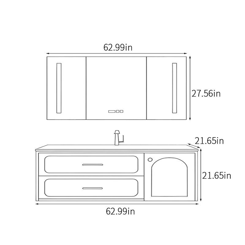 Simple exquisite bathroom cabinet, Black, 62.99"