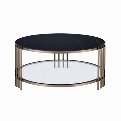 Round Coffee Table, Metal Frame Accent Table With Storage Shelf