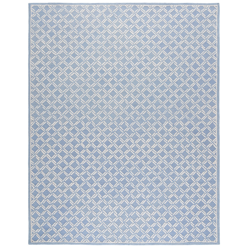 Genre 350 Hand Tufted Wool/Cotton Geometric Rug in Blue/Ivory, Rectangle 8' x 10'