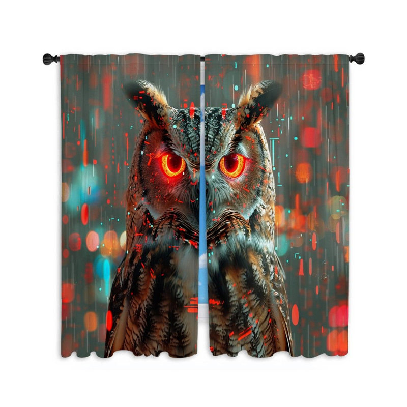 11931_Cyber Owl Window Curtains Birds, art numérique, rideaux - 2 panneaux, L 20 po x L 84 po