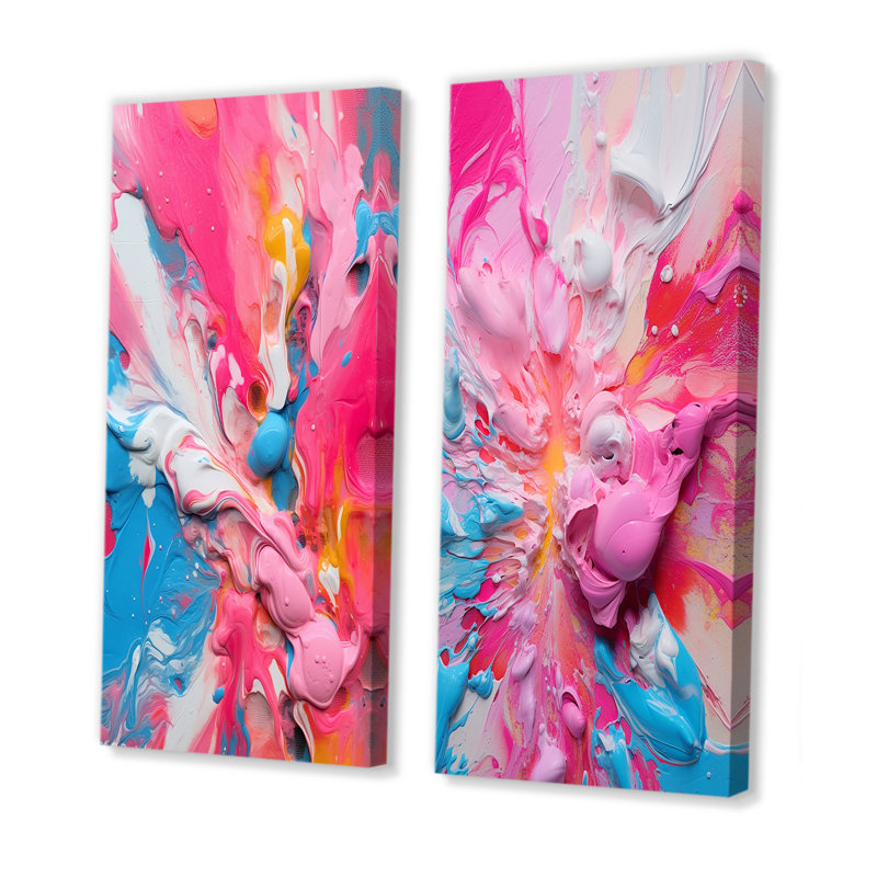 «Explosions de couleur rose et orange», 2 pièces sur toile, H 40 po x l 40 po, Toile tendue