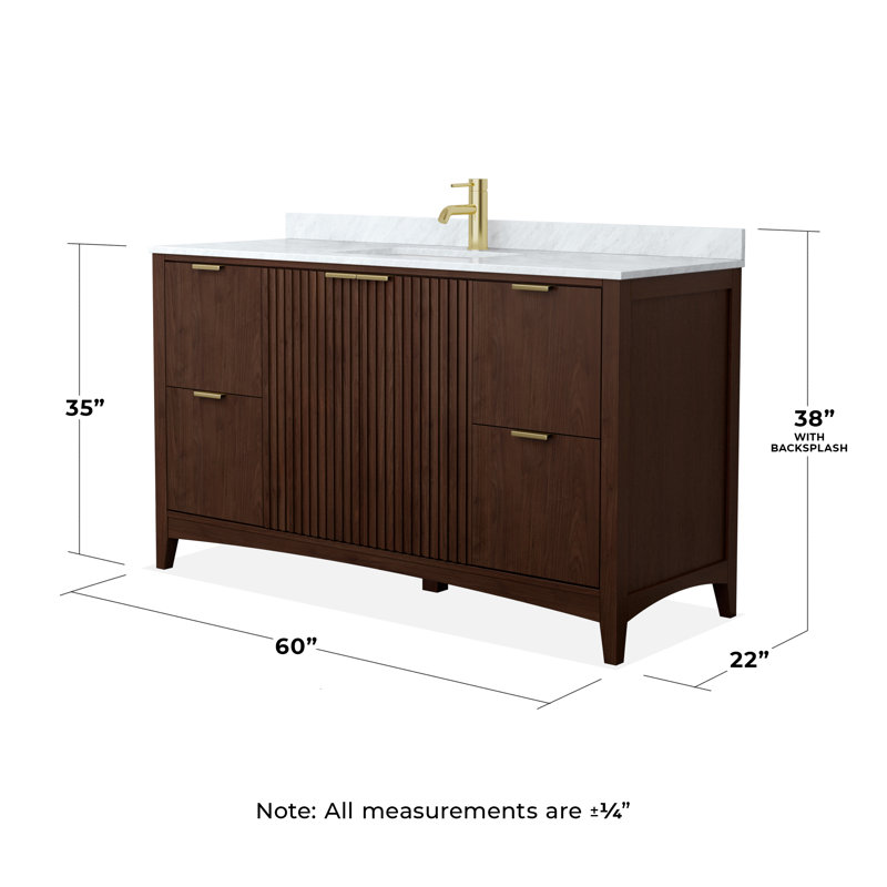 Palmilla 42" Freestanding Single Bathroom Vanity with Marble Top, Brushed Gold, Beige, 60"