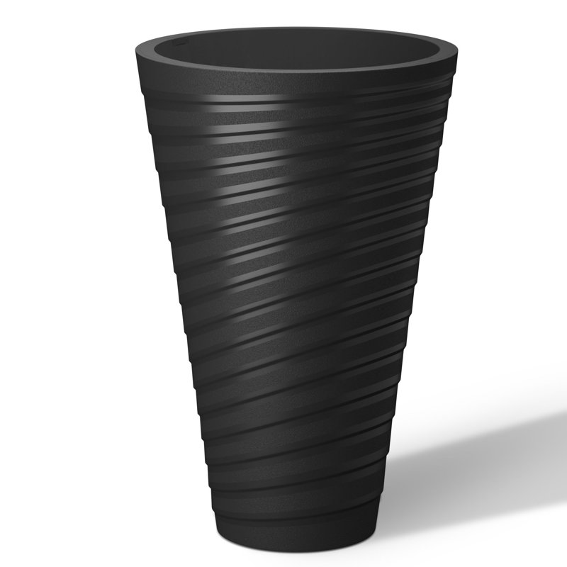 Aftina Pot Planter, 23" H x 13.7" W x 13.7" D, Spiral Black