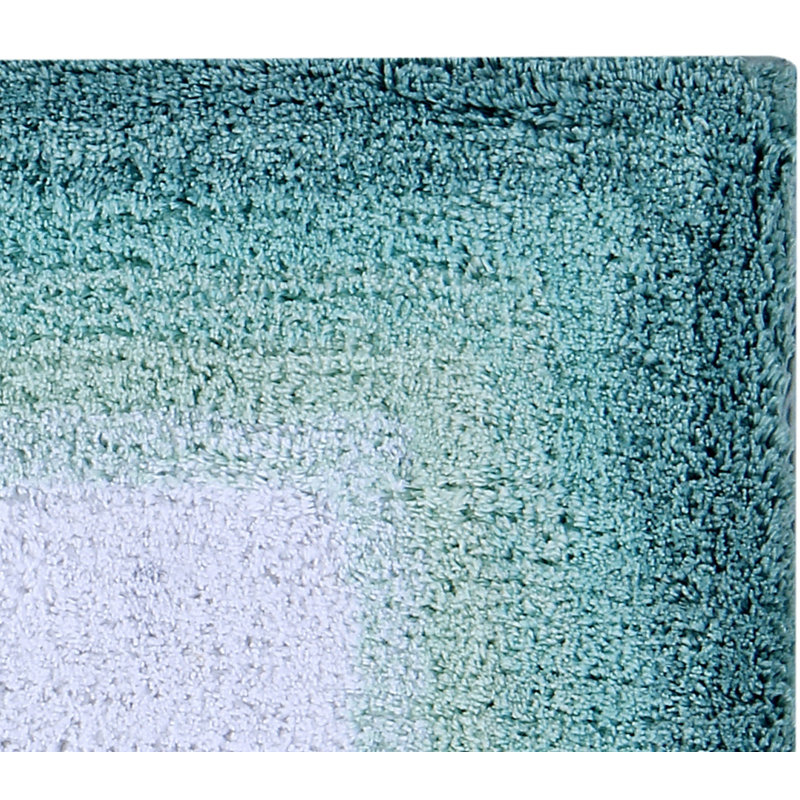 Turquoise Ombre 100% Cotton Tufted Bath Rug with Non-Slip Backing